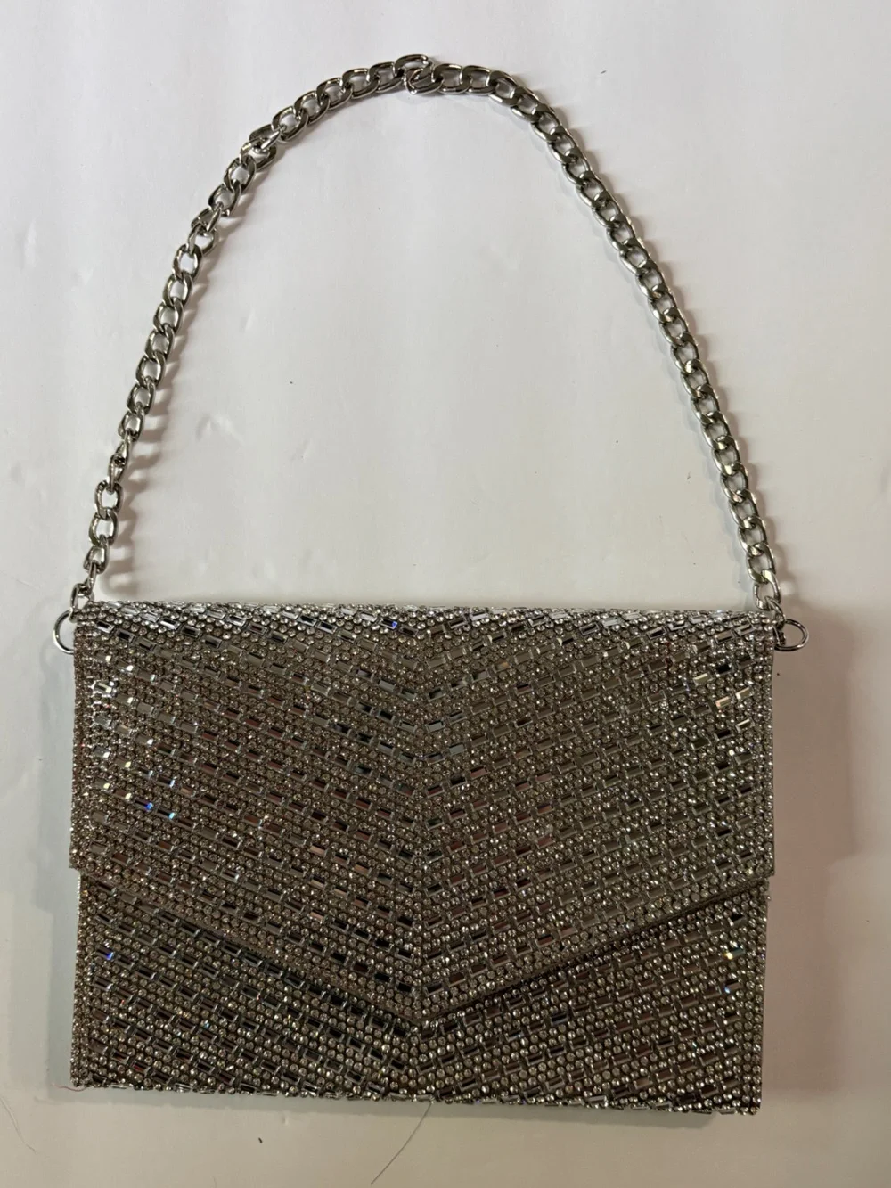 Silver Crystal-Embellished Evening Clutch